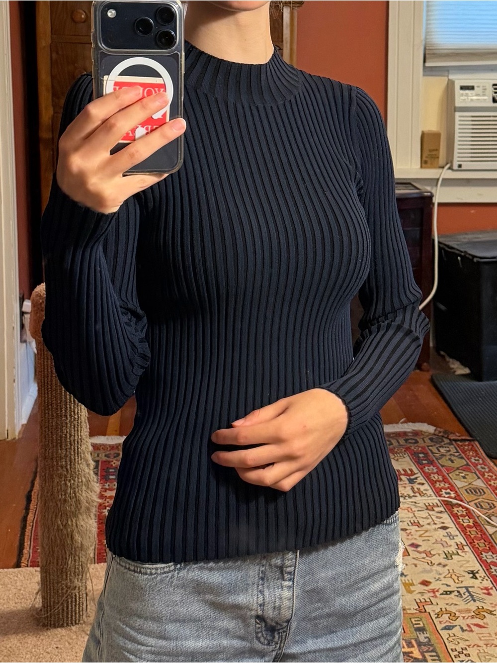 Banana Republic Navy Ribbed Long-Sleeve Top